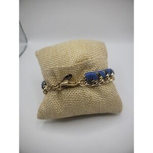 Vintage Ettika Bracelet Gold Tone Chain Leather Braided Blue Purple Jewelry